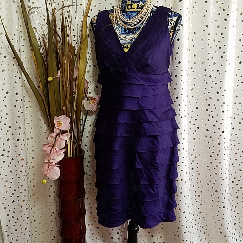 London times purple ruffled dress sz 8